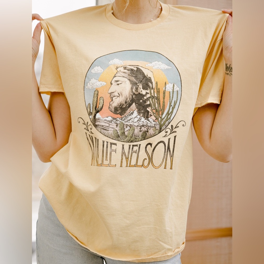 LivyLu Willie Nelson In The Sky Gold Thrifted Tee NWT